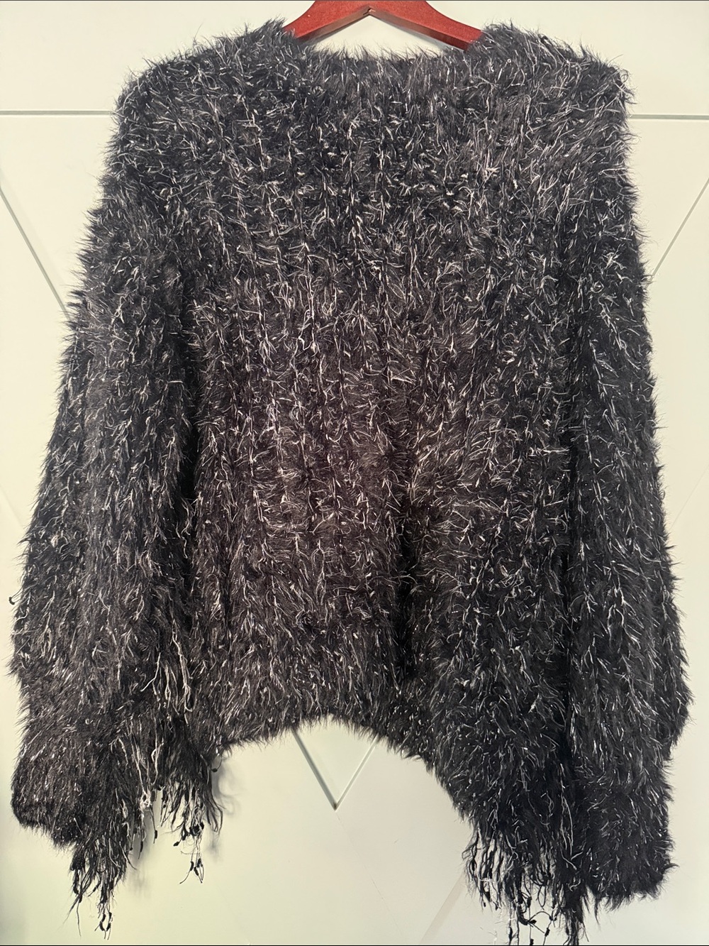 Cozy Textured Fuzzy Sweater - Black and Silver